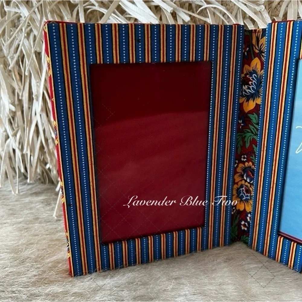 Vintage VERA BRADLEY Villa Red Photo Frame Blue Double Sided Stand Alone 2004